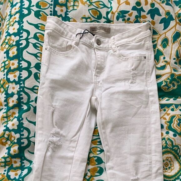 Zara Denim - Zara White Distressed Skinny Jeans
